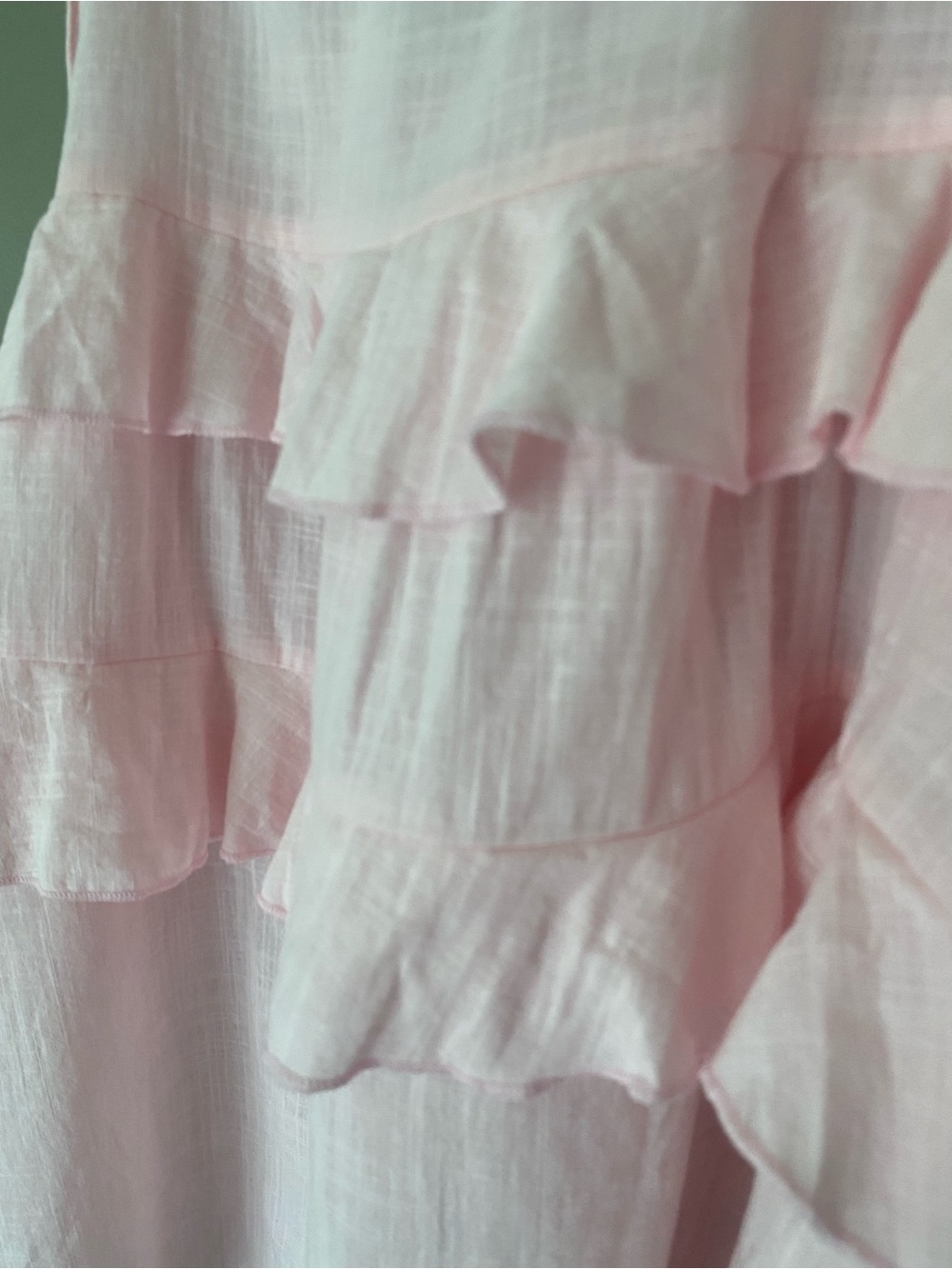 NWT EDIKTED Dorothia Sheer Linen Look Ruffle Mini Dress Pink Tie Straps XS - Picture 5 of 6